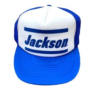 Vintage Farming Trucker Hat Cap Snap Back Blue White Jackson Tools High Dome